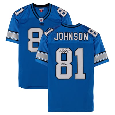Calvin Johnson Detroit Lions Autographed Fanatics Authentic Blue Mitchell & Ness 2007 Authentic Jersey with "HOF 21" Inscription 