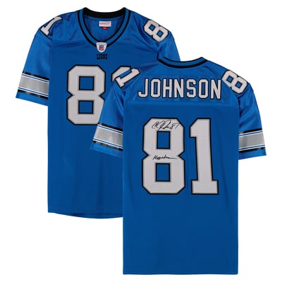 Calvin Johnson Detroit Lions Autographed Fanatics Authentic Blue Mitchell & Ness 2007 Authentic Jersey with "Megatron" Inscription 