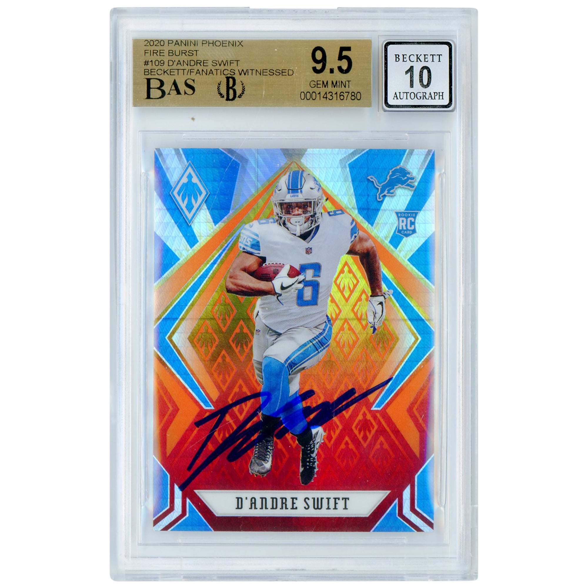 D'Andre Swift Detroit Lions Autographed 2020 Panini Phoenix Fire