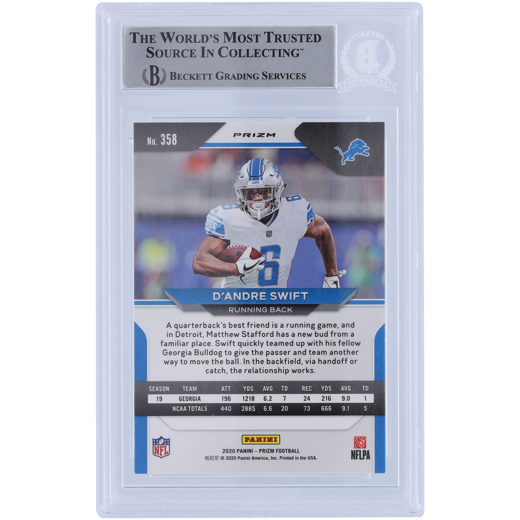 D'Andre Swift Detroit Lions Autographed 2020 Panini Prizm Green