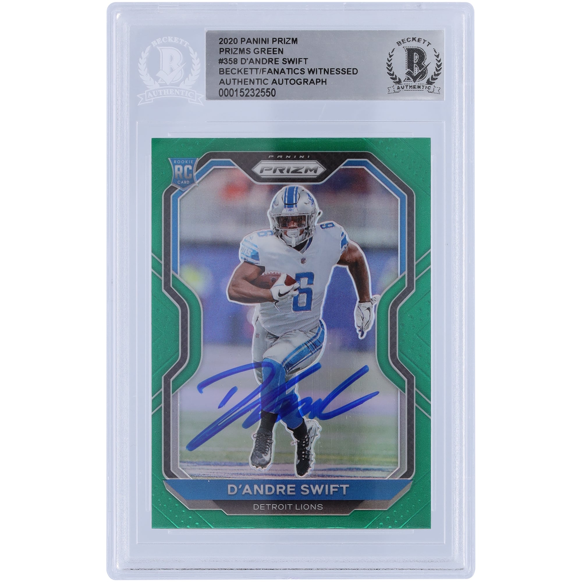 D'Andre Swift Detroit Lions Autographed 2020 Panini Prizm Green