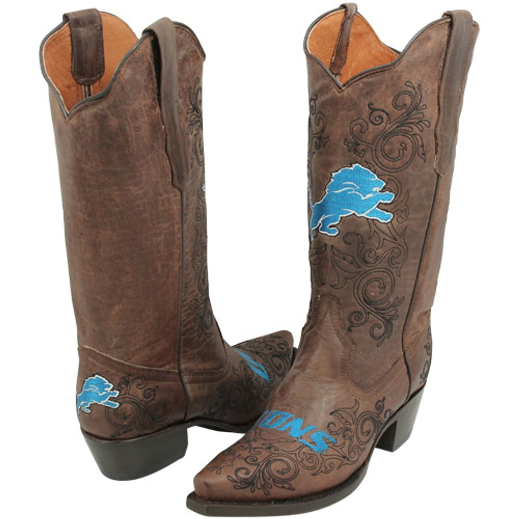 Detroit Lions Womens Embroidered Cowboy Boots - Brown