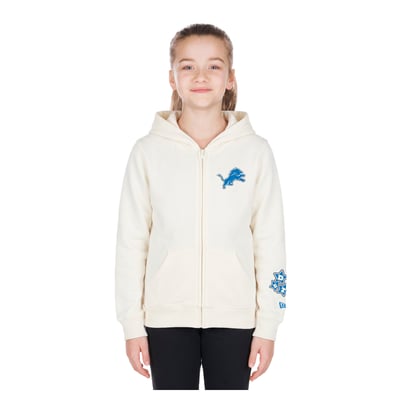 Detroit Lions New Era Girls Cream Multi Hit Full Zip Hoodie - Cream
