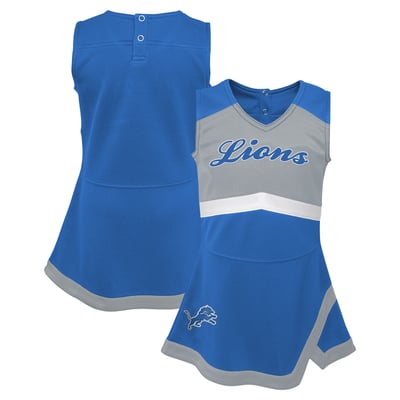 Detroit Lions Girls Toddler Outerstuff Cheer Captain V-Neck Dress with Bloomers Set - Blue