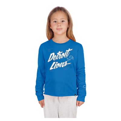  Detroit Lions New Era Girls Youth Boxy Raw Edge Long Sleeve T-Shirt - Blue