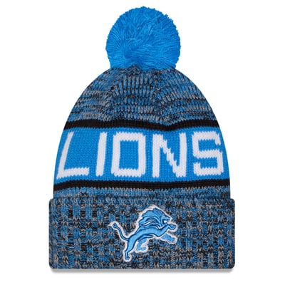 Detroit Lions New Era Girls Youth Tri-Color Cuffed Knit Hat with Pom - Blue