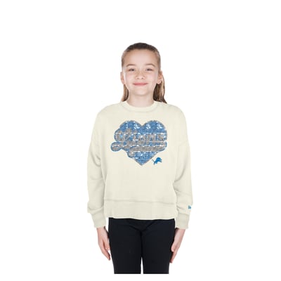  Detroit Lions New Era Girls Youth Flip Sequin Crewneck Sweatshirt - Light Beige