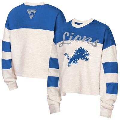Detroit Lions Outerstuff Girls Youth Dynasty Terry Sweatshirt - Cream/Blue