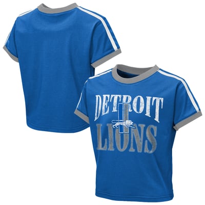  Detroit Lions WEAR by Erin Andrews Girls Youth  Cropped Hail Mary Ringer Baby T-Shirt - Blue