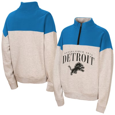  Detroit Lions WEAR by Erin Andrews Girls Youth Blitz Colorblock Half-Zip Sweatshirt - Heather Gray
