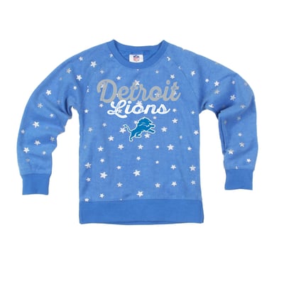  Detroit Lions Wes & Willy Girls Youth Shimmer Star Sweatshirt - Blue