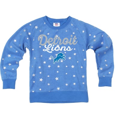  Detroit Lions Wes & Willy Girls Youth Shimmer Star Sweatshirt - Blue