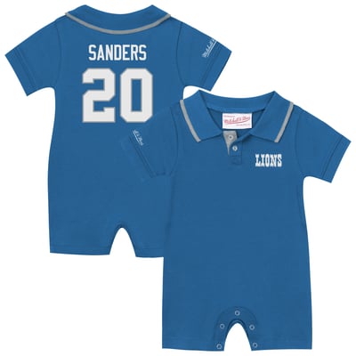 Barry Sanders Detroit Lions Mitchell & Ness Infant Retro Roots Player Rugby Romper - Blue