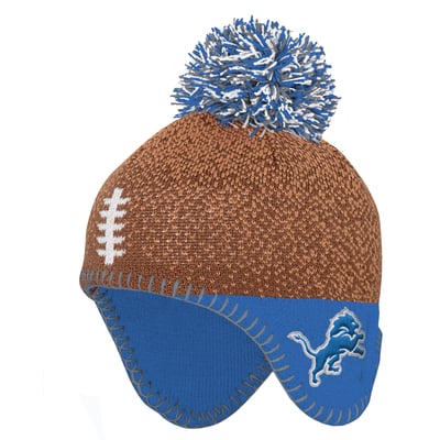 Detroit Lions Outerstuff Infant Football Head Knit Hat with Pom - Brown