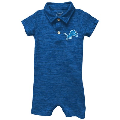 Detroit Lions Wes & Willy Infant Short Leg Cloudy Yarn Polo Romper - Blue