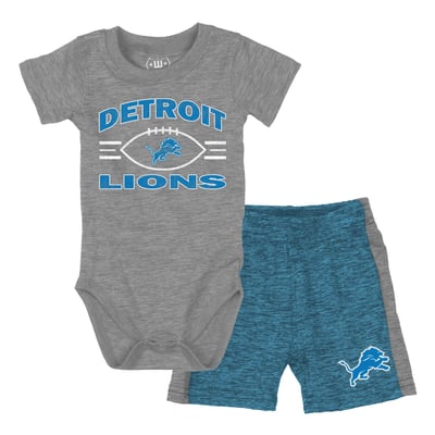 Detroit Lions Wes & Willy Infant Cloudy Yard Hopper Bodysuit & Shorts Set - Gray/Blue