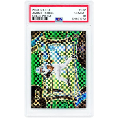 Jahmyr Gibbs Detroit Lions 2023 Panini Select Field Level Green Prizm #332 #5/5 PSA Authenticated 10 Rookie Card