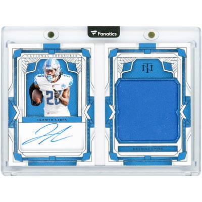 Jahmyr Gibbs Detroit Lions Autographed 2023 Panini National Treasures Rookie First Edition Signatures Jumbo Jersey Relic #RFE-JGS #65/99 Rookie Card