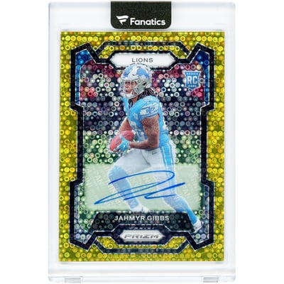 Jahmyr Gibbs Detroit Lions Autographed 2023 Panini Prizm No Huddle Gold Prizm #331 #7/10 Rookie Card