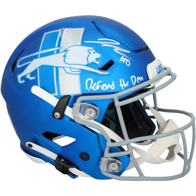 Jahmyr Gibbs Detroit Lions Autographed Fanatics Authentic Riddell 2023 Alternate Speed Flex Authentic Helmet with "Defend The Den" Inscription