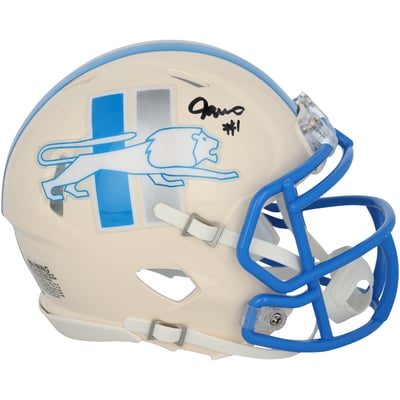 Jameson Williams Detroit Lions Autographed Fanatics Authentic Riddell Retro Speed Mini Helmet 