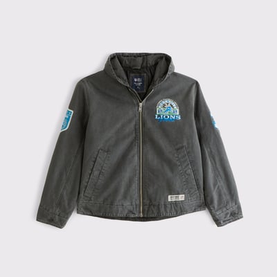 Detroit Lions Abercrombie & Fitch Workwear Hooded Bomber Full-Zip Jacket - Black