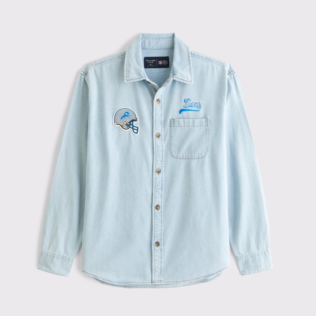 abercrombie long sleeve denim dress Men's & Fitch Blue Detroit Lions Button-Up Shirt Size: 2XL featuring a classic collar traditional chinese attire Colour:Dark Blue abercrombie denim mini dress Benjara Charie White and