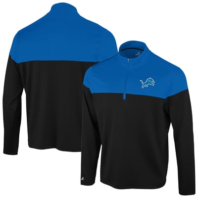 Detroit Lions Antigua Hinder Quarter-Zip Pullover - Black/Blue