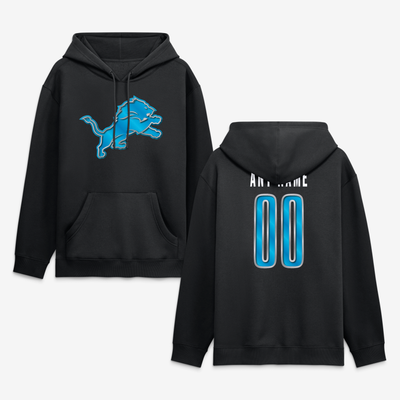 Detroit Lions Big & Tall Metallic Mascot Personalized Name & Number Hoodie - Black