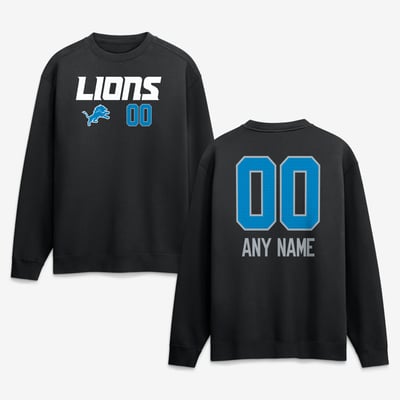 Detroit Lions  Touchdown Wordmark Personalized Name & Number Sweatshirt - Black
