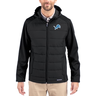 Detroit Lions Cutter & Buck  Evoke PrimaLoft Hybrid Eco Softshell Recycled Full-Zip Hooded Jacket - Black