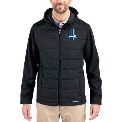 Detroit Lions Cutter & Buck Throwback Evoke Hybrid Eco Softshell Recycled Full-Zip Hoodie Jacket - Black