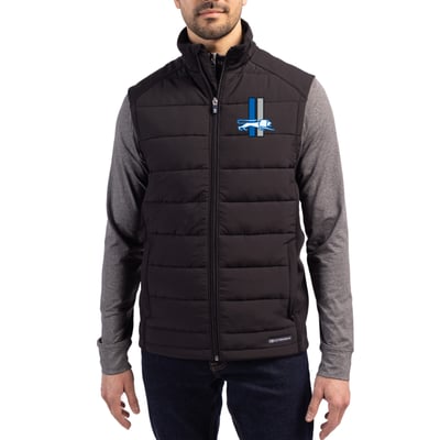 Detroit Lions Cutter & Buck Throwback Evoke Hybrid Eco Softshell Recycled Full-Zip Vest - Black