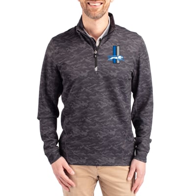 Detroit Lions Cutter & Buck Throwback Logo Traverse Camo Print Stretch Quarter-Zip Pullover Top - Black