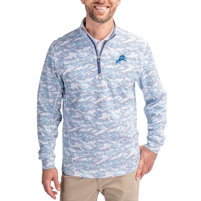 Detroit Lions Cutter & Buck   Traverse Camo Print Stretch Quarter-Zip Pullover Top - Blue