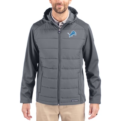 Detroit Lions Cutter & Buck  Evoke PrimaLoft Hybrid Eco Softshell Recycled Full-Zip Hooded Jacket - Gray