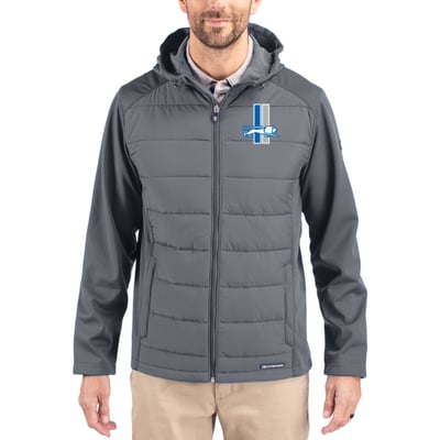 Detroit Lions Cutter & Buck Throwback Evoke Hybrid Eco Softshell Recycled Full-Zip Hoodie Jacket - Gray