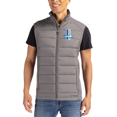 Detroit Lions Cutter & Buck Throwback Evoke Hybrid Eco Softshell Recycled Full-Zip Vest - Gray