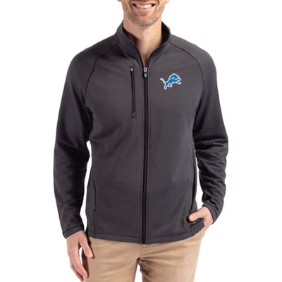 Detroit Lions Cutter & Buck Peshastin Eco Fleece Recycled Raglan Tri-Blend Full-Zip Jacket -  Heather Black