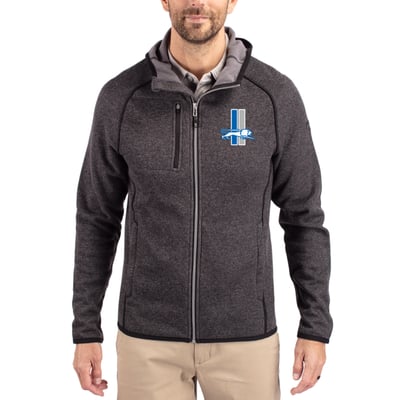 Detroit Lions Cutter & Buck Throwback Mainsail Sweater-Knit Full-Zip Hoodie - Heather Charcoal