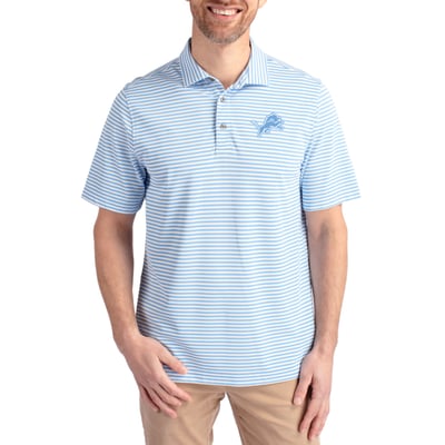 Detroit Lions Cutter & Buck Virtue Eco Pique Stripe Recycled Polo - Powder Blue
