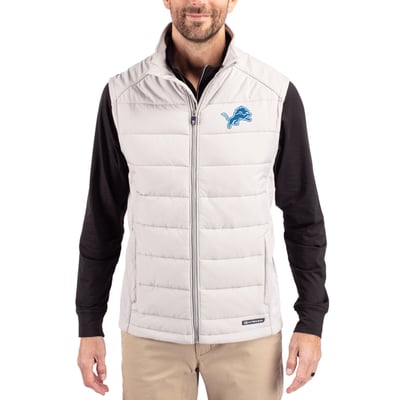 Detroit Lions Cutter & Buck Primary Mark Evoke PrimaLoft Hybrid Eco Softshell Recycled Full-Zip Vest - Silver