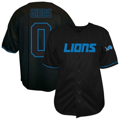 Jahmyr Gibbs Detroit Lions Fanatics Big & Tall Button-Up Baseball Jersey - Black
