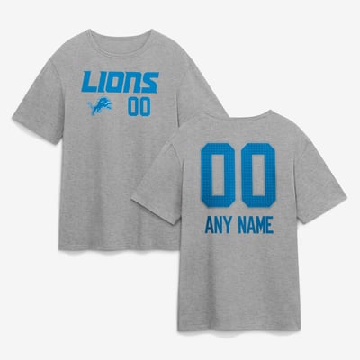 Detroit Lions  Touchdown Wordmark Personalized Name & Number T-Shirt - Gray