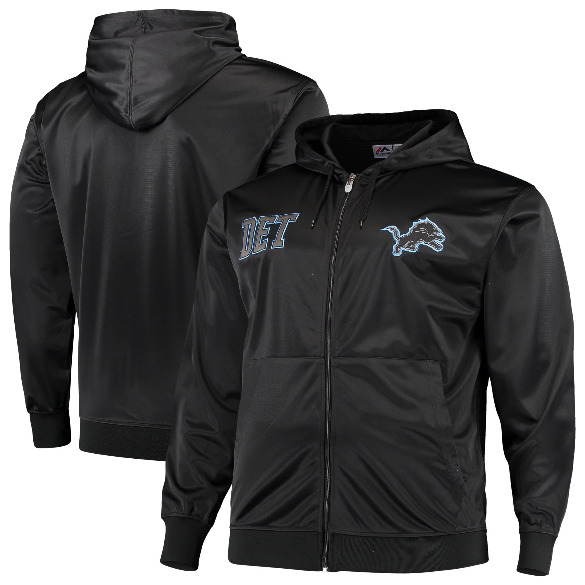 Detroit Lions Majestic Big & Tall Full-Zip Pop Logo Hoodie - Black