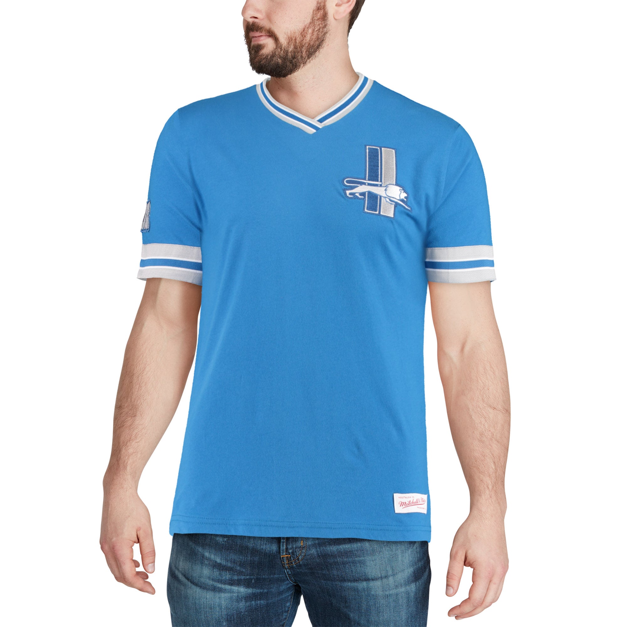 Men's Mitchell & Ness Blue Detroit Lions Overtime Vintage V-Neck T