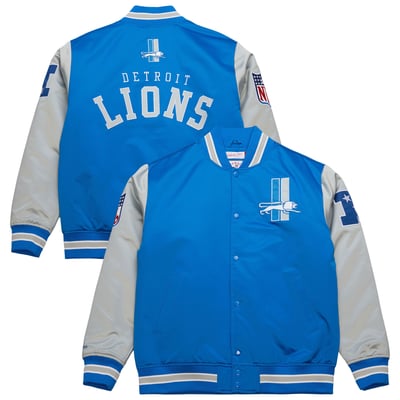 Detroit Lions Mitchell & Ness Big & Tall Heavyweight Satin Full-Snap Jacket - Blue/Silver