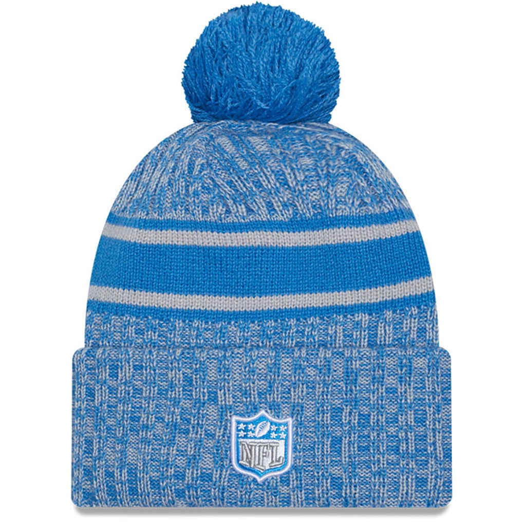 Beautiful Detroit Lions New Era Blue knit Beanie With Pom Pom hat RARE NFL Field Detroit Lions New Era 2025 Sideline Cold Weather Cuffed Knit  main image 3