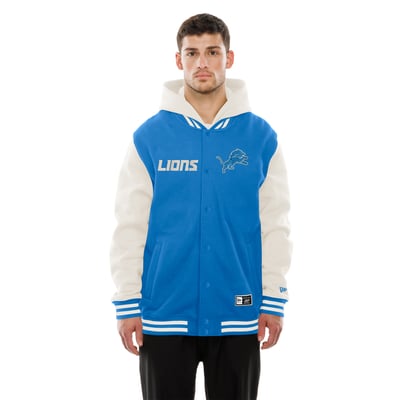 Detroit Lions New Era Full-Snap Fleece Hooded Jacket - Blue/Cream