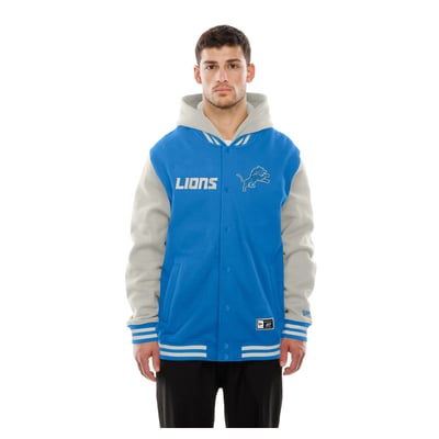 Detroit Lions New Era Full-Snap Fleece Hooded Jacket - Blue/Cream